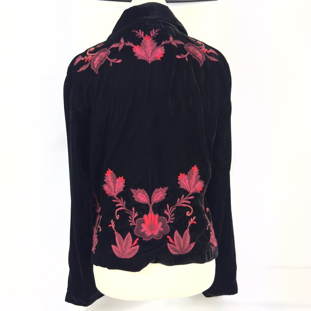 Anthropologie ETT:TWA Embroidered Black Velvet Jacket w Red & Pink Flowers sz L - Picture 10 of 10